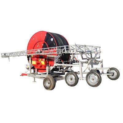 Irrigazione metallica resa facile 28m Sistema di irrigazione a bobina di tubo di tipo boom elettrico con turbina idrica e cambio IOT