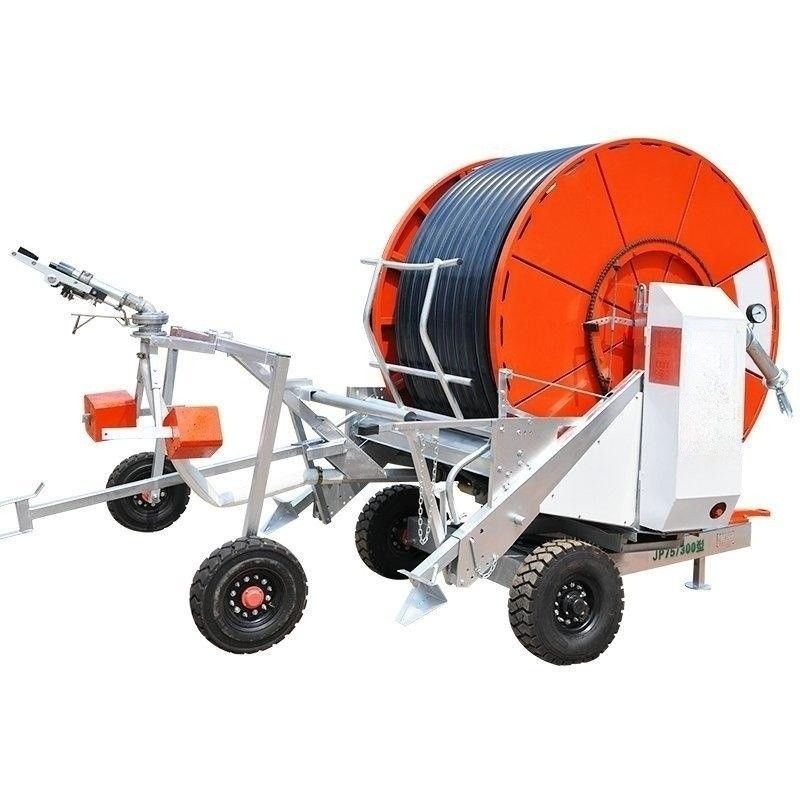 Irrigatore di viaggio agricolo durevole per irrigazione a tubo rigido con bobina di irrigazione a spruzzatore in impianto di produzione